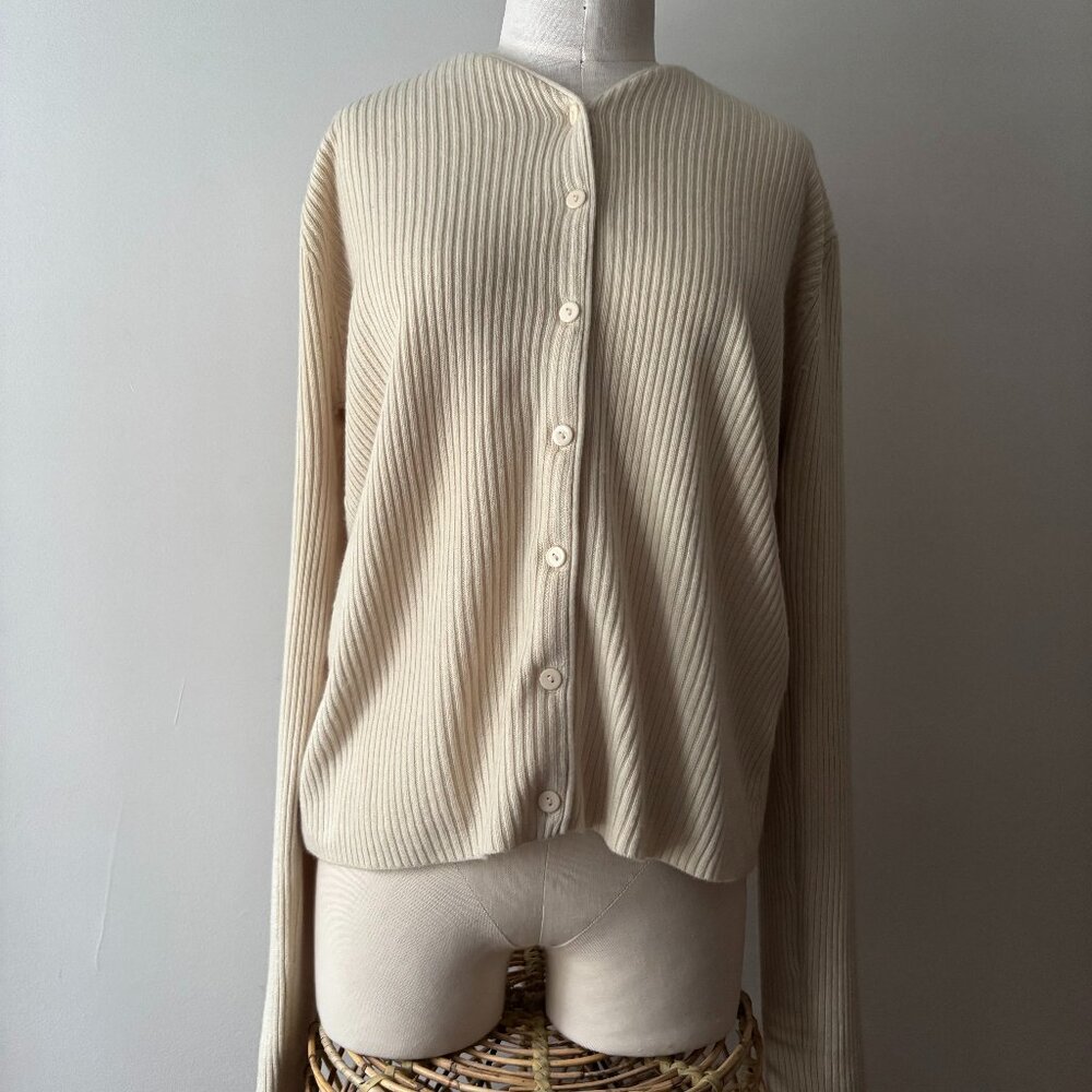 SALE   Y2K Soft Cream Ribbed Cardigan | Vintage Plush long Sleeve Knit